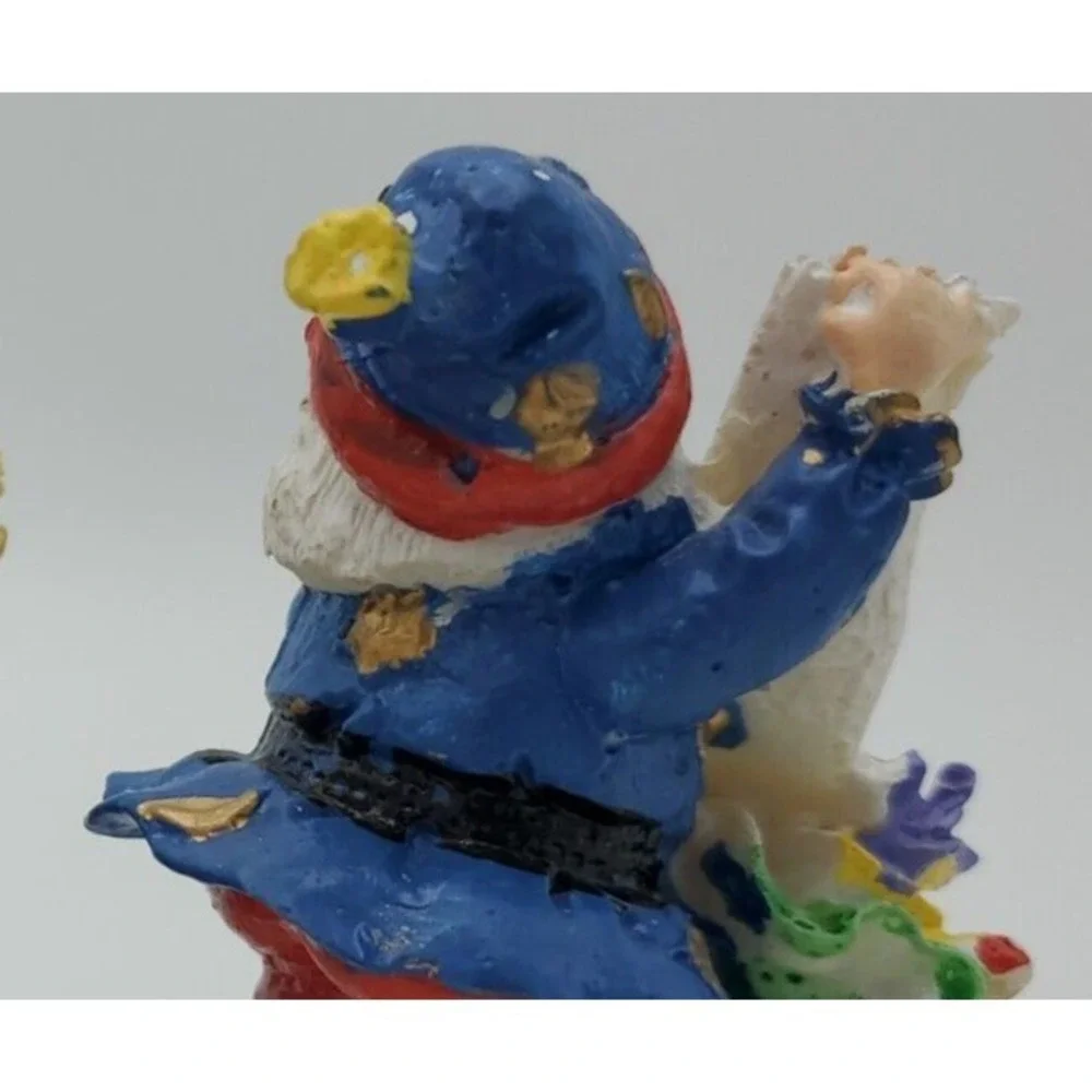 Vtg 1996 Handpainted Hermitage Pottery Santa Claus Set of 2 Blue List Globe 3.5